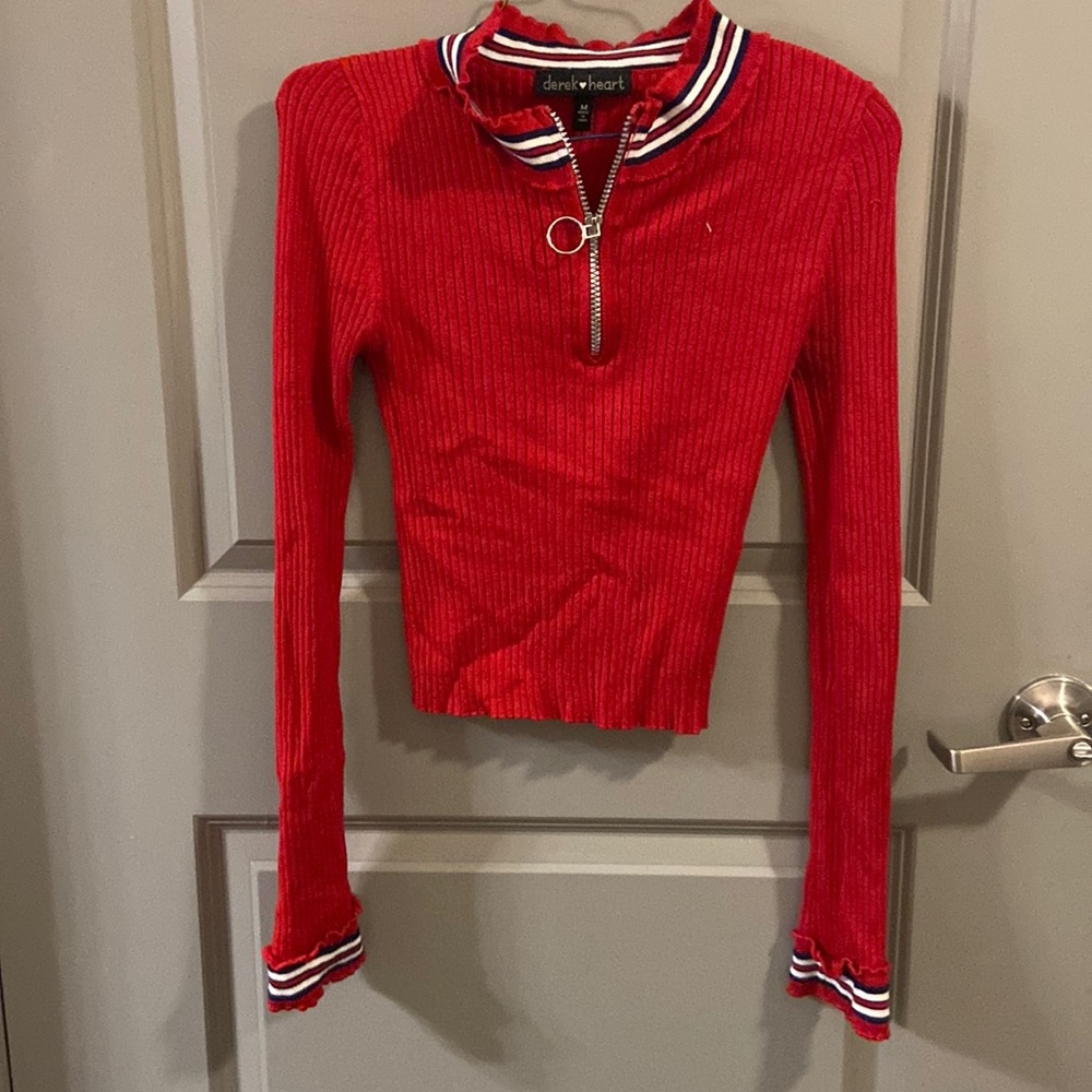 Red white and blue long sleeve shirt